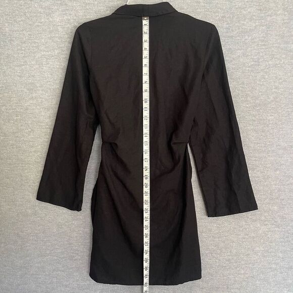 H&M Linen Blend Wrap Dress Womens XS Black Long Sleeve Kimono Capsule Minimalist - Picture 9 of 11
